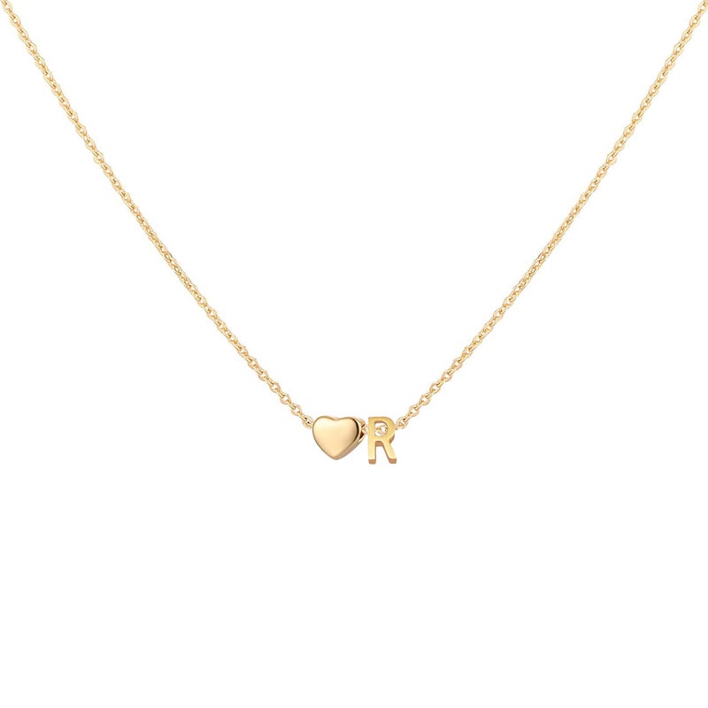 Glimmerst Initial Heart Necklace 18K Gold Plated Stainless Steel Tiny Heart Letter R Necklace Personalized Monogram Name Necklace for Women - Image 1